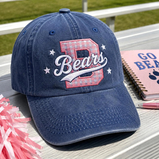 Custom Varisty Letter Embroidered Hat, Personalize School Spirit Baseball Cap, Test Day Tee, Gingham Applique Hat, Back To School Hat