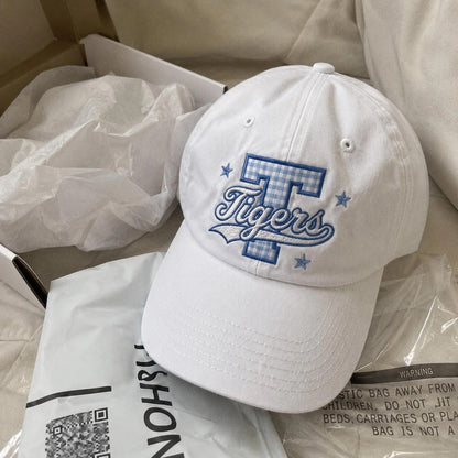 Custom Varisty Letter Embroidered Hat, Personalize School Spirit Baseball Cap, Test Day Tee, Gingham Applique Hat, Back To School Hat
