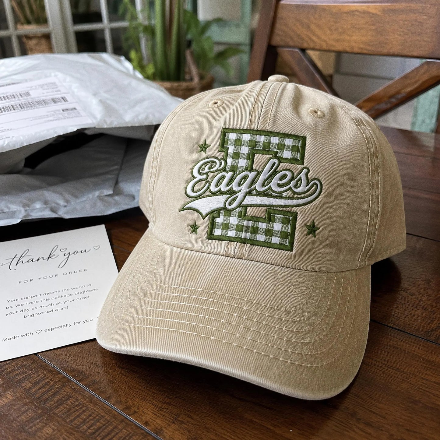 Custom Varisty Letter Embroidered Hat, Personalize School Spirit Baseball Cap, Test Day Tee, Gingham Applique Hat, Back To School Hat