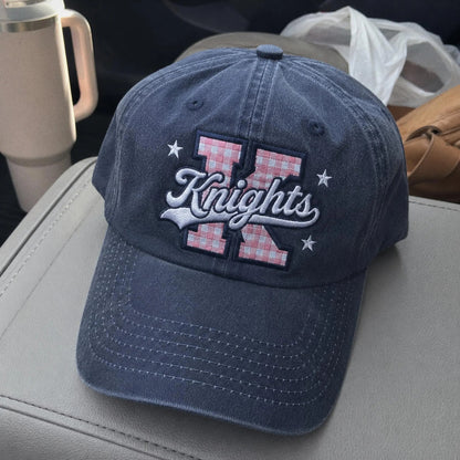 Custom Varisty Letter Embroidered Hat, Personalize School Spirit Baseball Cap, Test Day Tee, Gingham Applique Hat, Back To School Hat