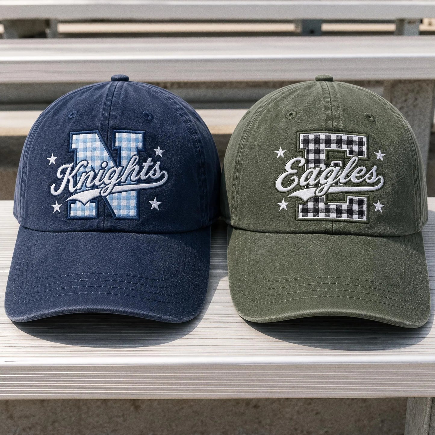 Custom Varisty Letter Embroidered Hat, Personalize School Spirit Baseball Cap, Test Day Tee, Gingham Applique Hat, Back To School Hat