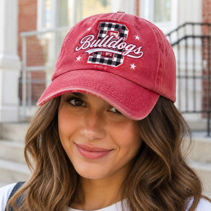 Custom Varisty Letter Embroidered Hat, Personalize School Spirit Baseball Cap, Test Day Tee, Gingham Applique Hat, Back To School Hat