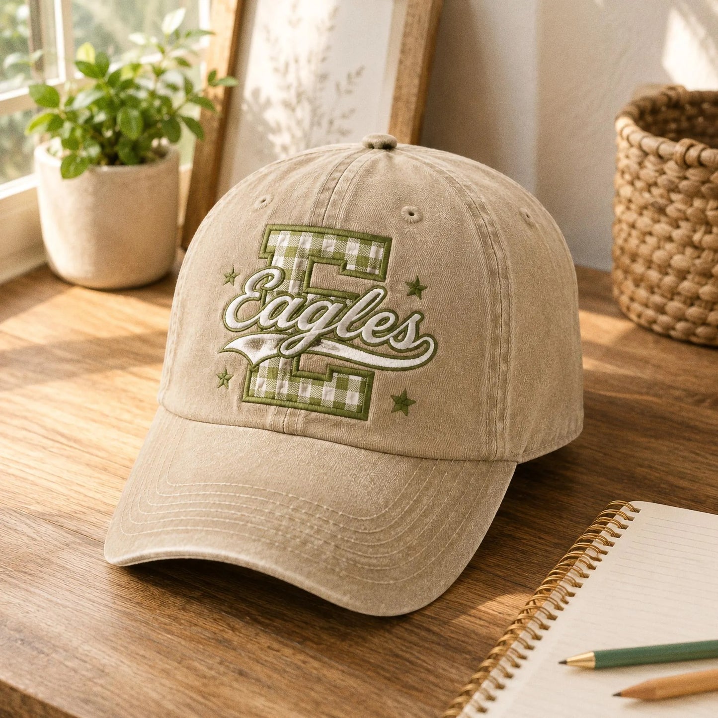Custom Varisty Letter Embroidered Hat, Personalize School Spirit Baseball Cap, Test Day Tee, Gingham Applique Hat, Back To School Hat