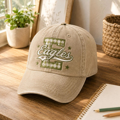 Custom Varisty Letter Embroidered Hat, Personalize School Spirit Baseball Cap, Test Day Tee, Gingham Applique Hat, Back To School Hat