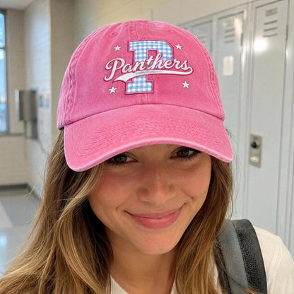 Custom Varisty Letter Embroidered Hat, Personalize School Spirit Baseball Cap, Test Day Tee, Gingham Applique Hat, Back To School Hat