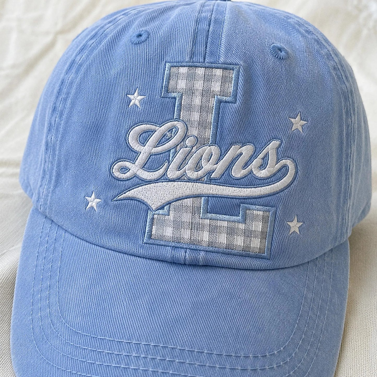 Custom Varisty Letter Embroidered Hat, Personalize School Spirit Baseball Cap, Test Day Tee, Gingham Applique Hat, Back To School Hat