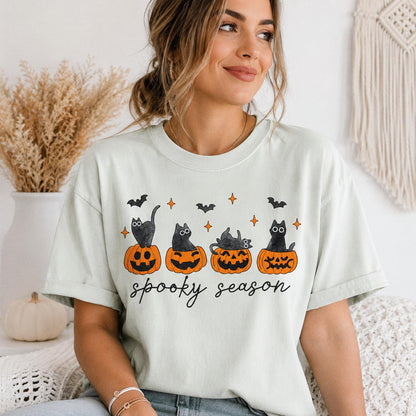 Embroidered Black Cat Halloween Shirt, Comfort Colors Cat Lover Gift, Spooky Season Tee, Cute Pumpkin Cat Shirt, Autumn Witchy Sweatshirt