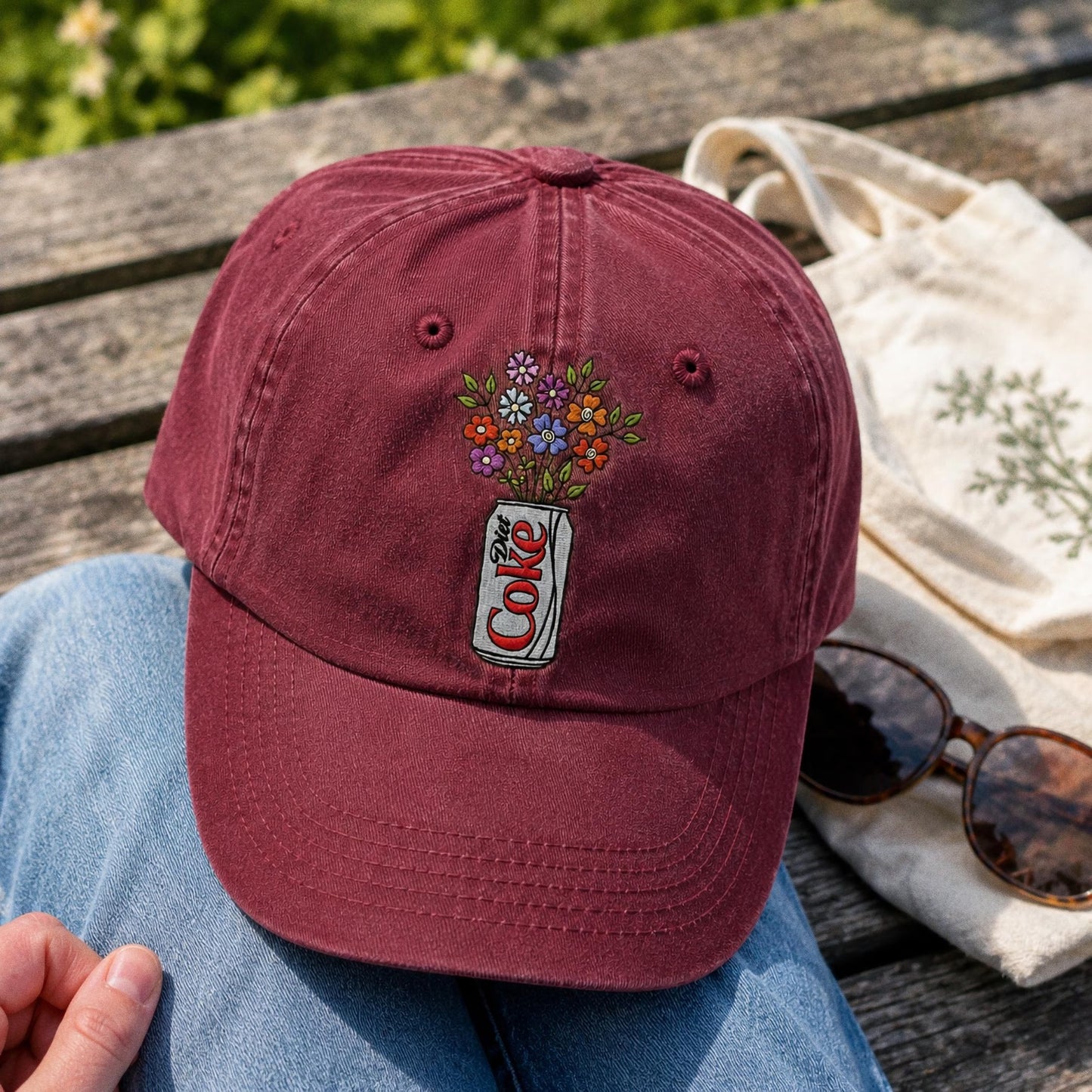 Embroidered Diet Coke Floral Hat, Washed Cotton Cap, Soda Lover Gift, Cute Aesthetic Baseball Cap, Floral Soda Embroidery, Gift For Her
