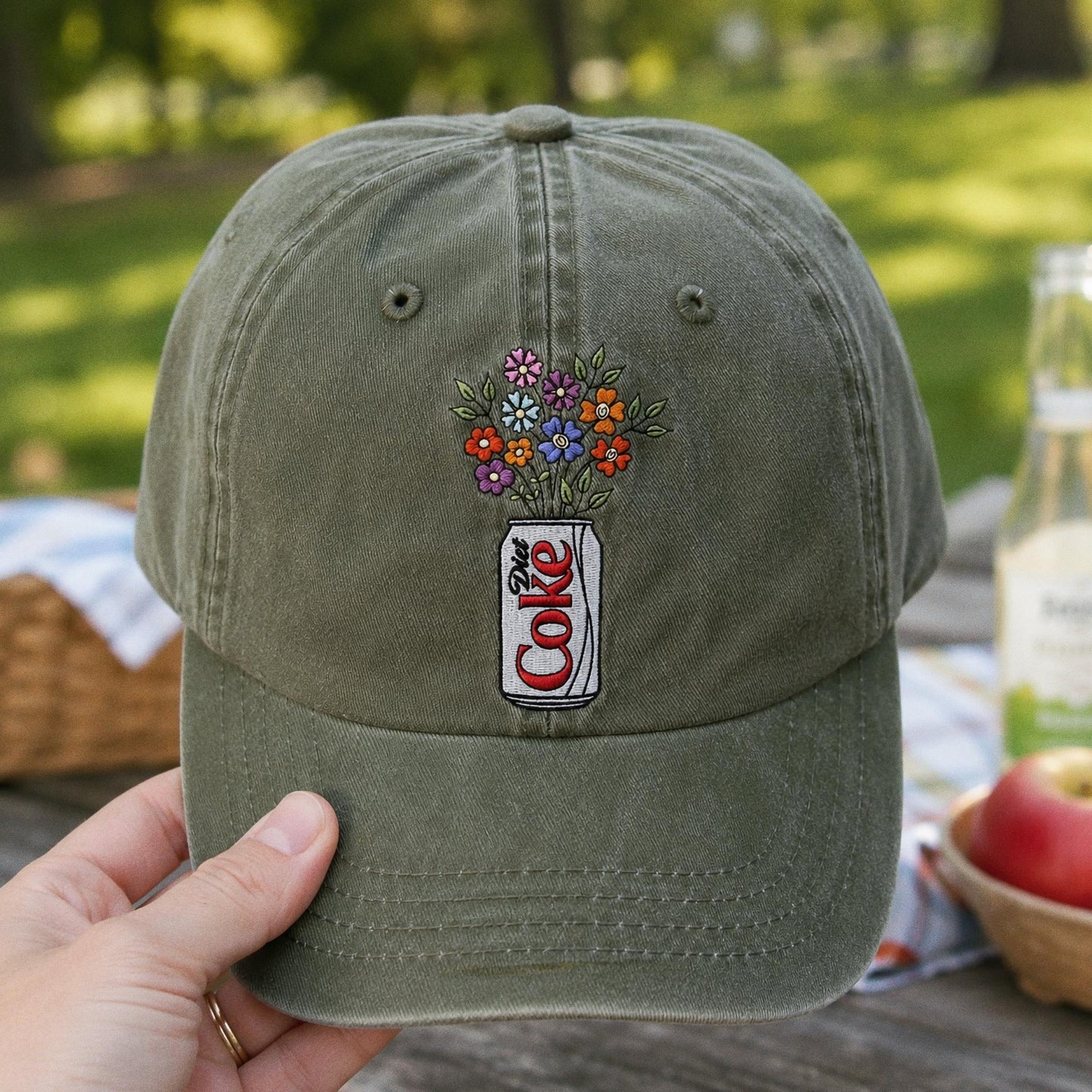 Embroidered Diet Coke Floral Hat, Washed Cotton Cap, Soda Lover Gift, Cute Aesthetic Baseball Cap, Floral Soda Embroidery, Gift For Her