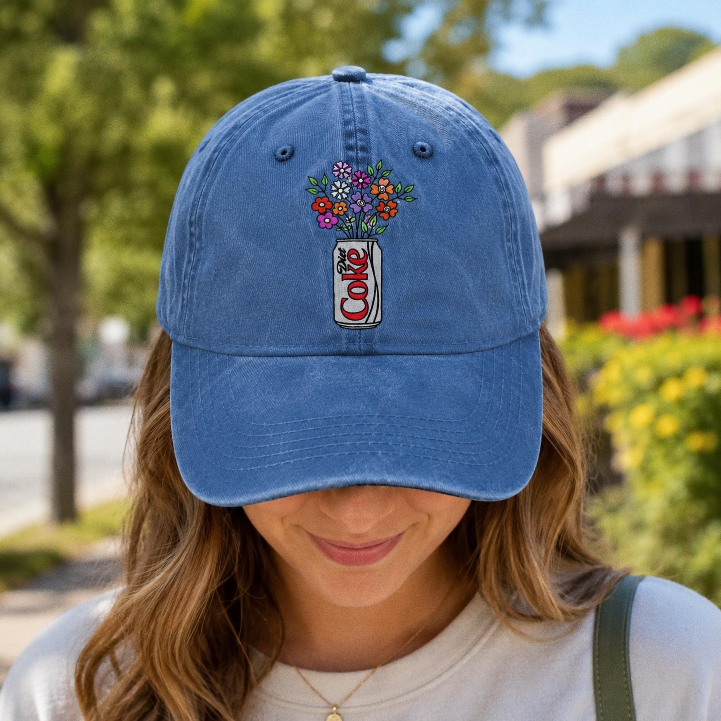 Embroidered Diet Coke Floral Hat, Washed Cotton Cap, Soda Lover Gift, Cute Aesthetic Baseball Cap, Floral Soda Embroidery, Gift For Her