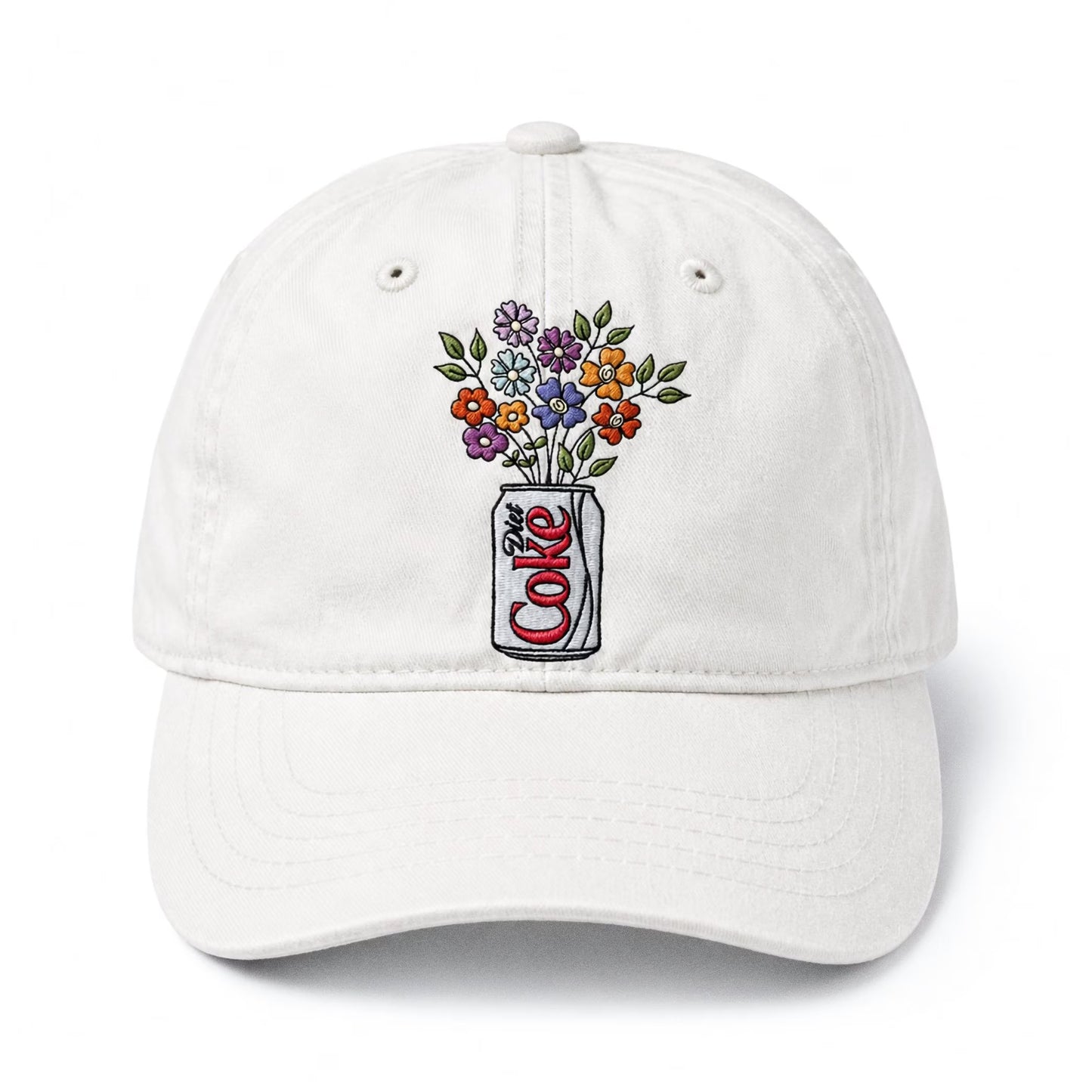 Embroidered Diet Coke Floral Hat, Washed Cotton Cap, Soda Lover Gift, Cute Aesthetic Baseball Cap, Floral Soda Embroidery, Gift For Her