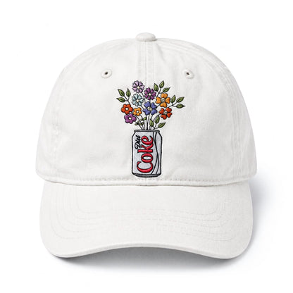 Embroidered Diet Coke Floral Hat, Washed Cotton Cap, Soda Lover Gift, Cute Aesthetic Baseball Cap, Floral Soda Embroidery, Gift For Her