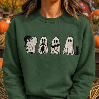 Embroidered Ghost Black Cat Shirt, Halloween Comfort Colors Tee, Spooky Season Gift, Fall Cat Shirt for Her, Cute Ghost Cat Crewneck