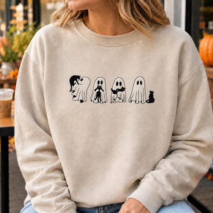Embroidered Ghost Black Cat Shirt, Halloween Comfort Colors Tee, Spooky Season Gift, Fall Cat Shirt for Her, Cute Ghost Cat Crewneck