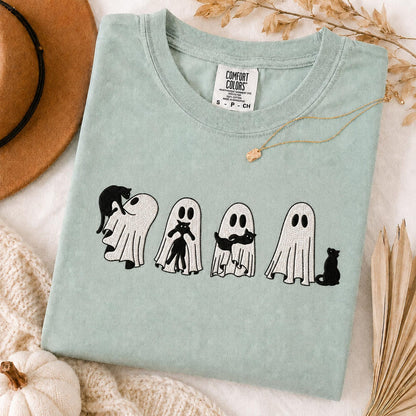 Embroidered Ghost Black Cat Shirt, Halloween Comfort Colors Tee, Spooky Season Gift, Fall Cat Shirt for Her, Cute Ghost Cat Crewneck