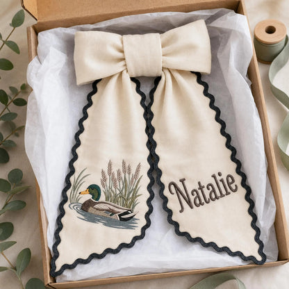 Embroidered Mallard Duck Wreath Sash, Custom Monogram Door Bow, Personalized Hunting Gift, Fall Front Door Decor