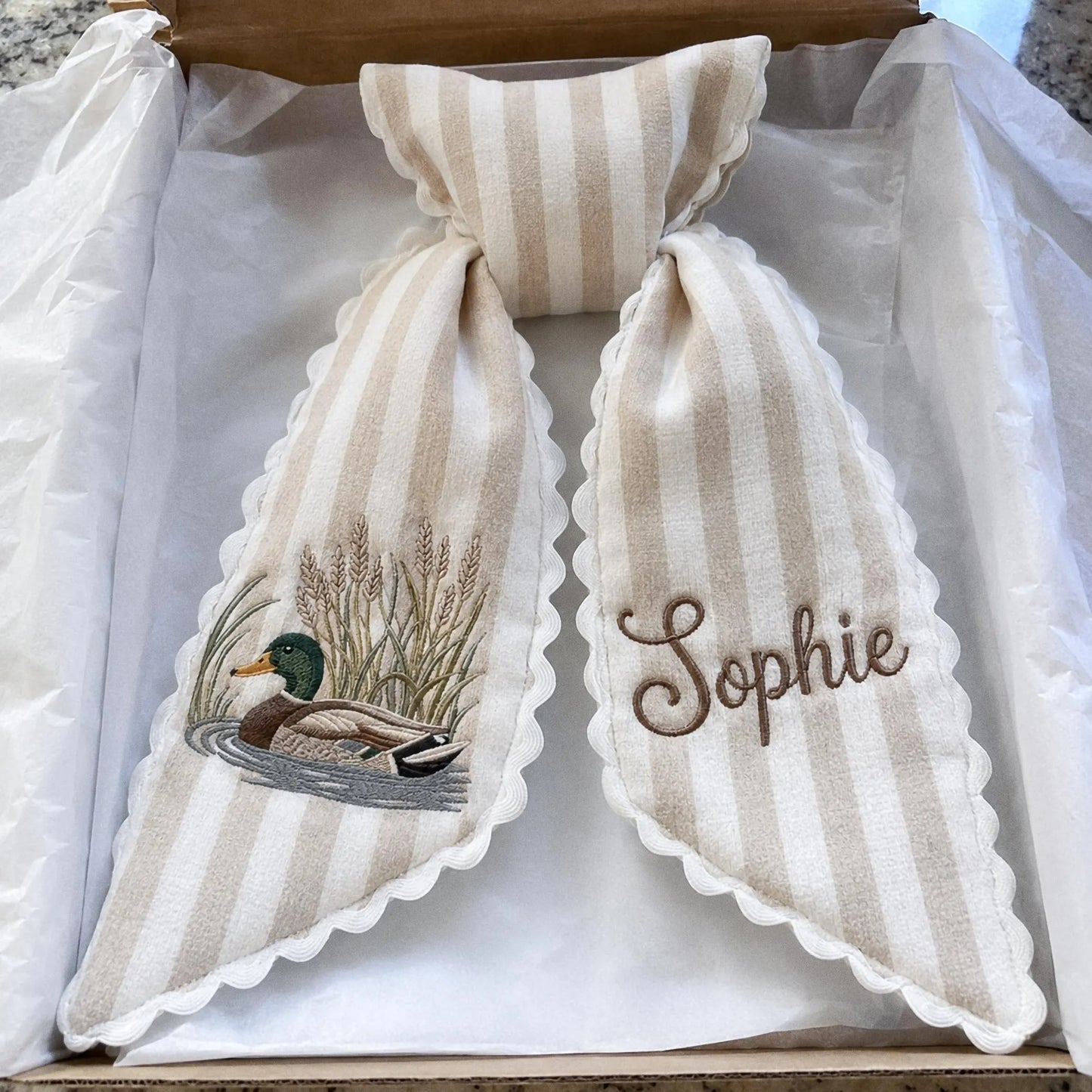 Embroidered Mallard Duck Wreath Sash, Custom Monogram Door Bow, Personalized Hunting Gift, Fall Front Door Decor