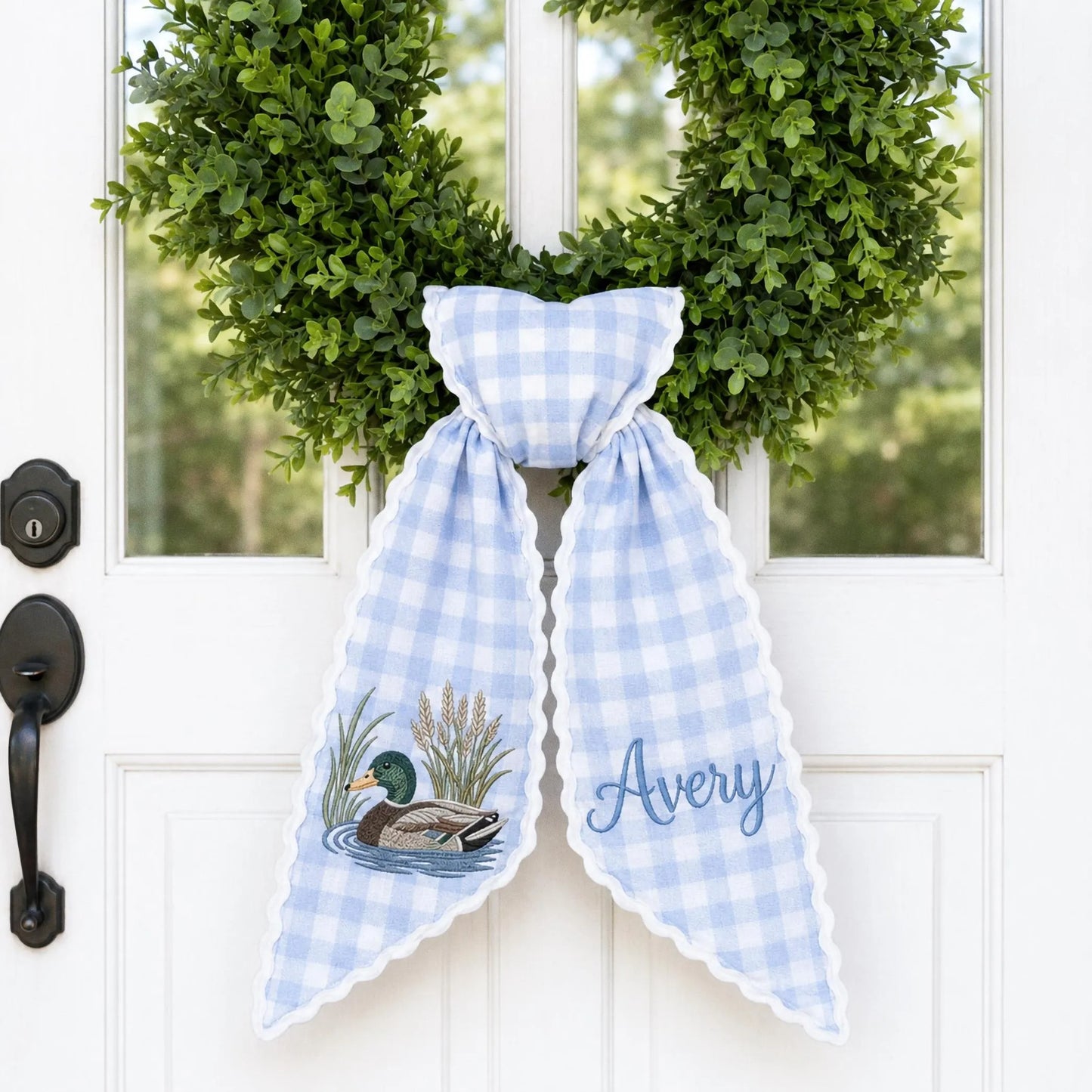 Embroidered Mallard Duck Wreath Sash, Custom Monogram Door Bow, Personalized Hunting Gift, Fall Front Door Decor
