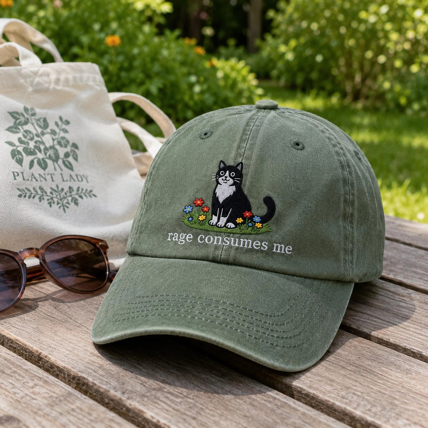 Embroidered Rage Consumes Me Cat Hat, Funny Floral Cat Meme Cap, Weirdcore Dad Hat, Sarcastic Kitten Gift, Aesthetic Unhinged Cat Mom