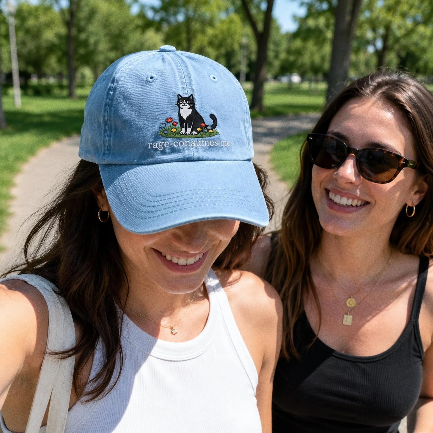 Embroidered Rage Consumes Me Cat Hat, Funny Floral Cat Meme Cap, Weirdcore Dad Hat, Sarcastic Kitten Gift, Aesthetic Unhinged Cat Mom