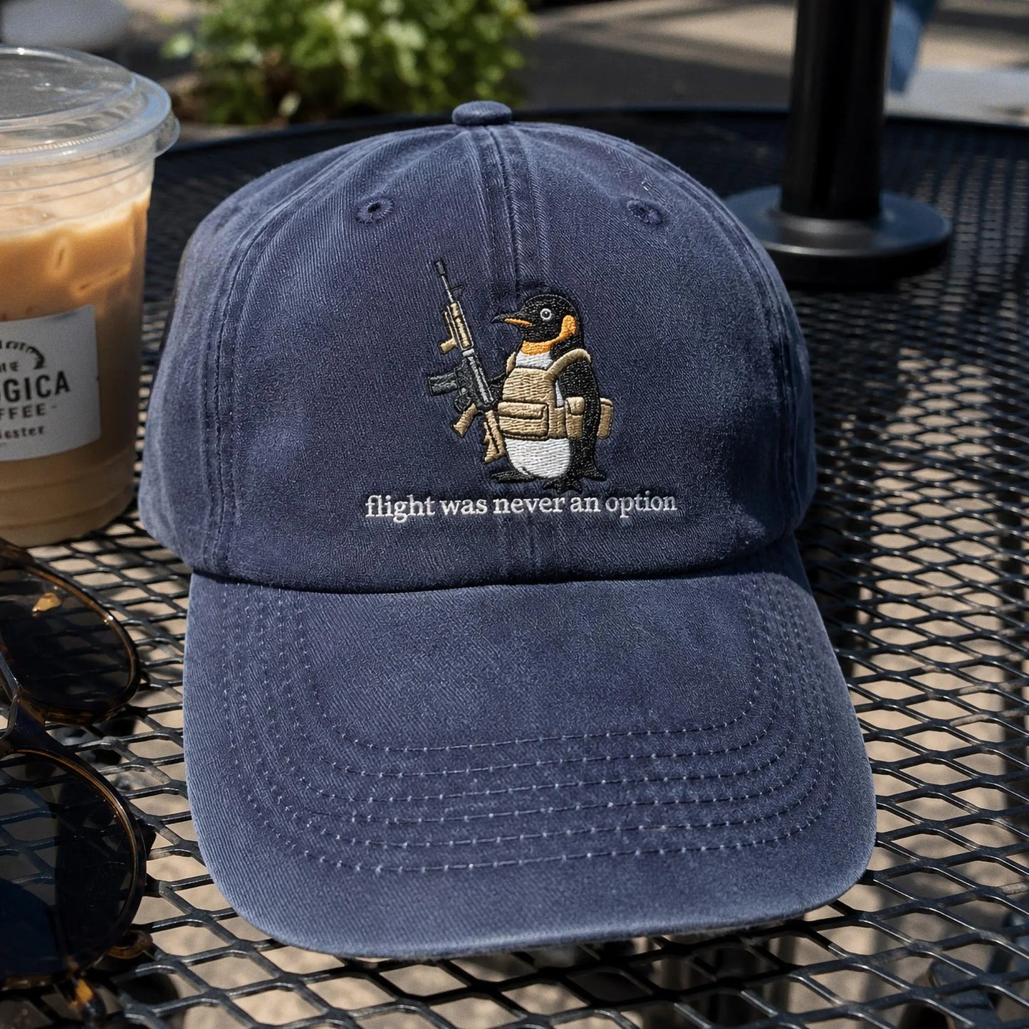 Flight Was Never An Option Hat, Embroidered Penguin Cap, Vintage Wash Dad Hat, Funny Meme Hat, Tactical Penguin, Sarcastic Gift For Him