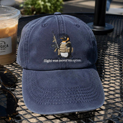 Flight Was Never An Option Hat, Embroidered Penguin Cap, Vintage Wash Dad Hat, Funny Meme Hat, Tactical Penguin, Sarcastic Gift For Him