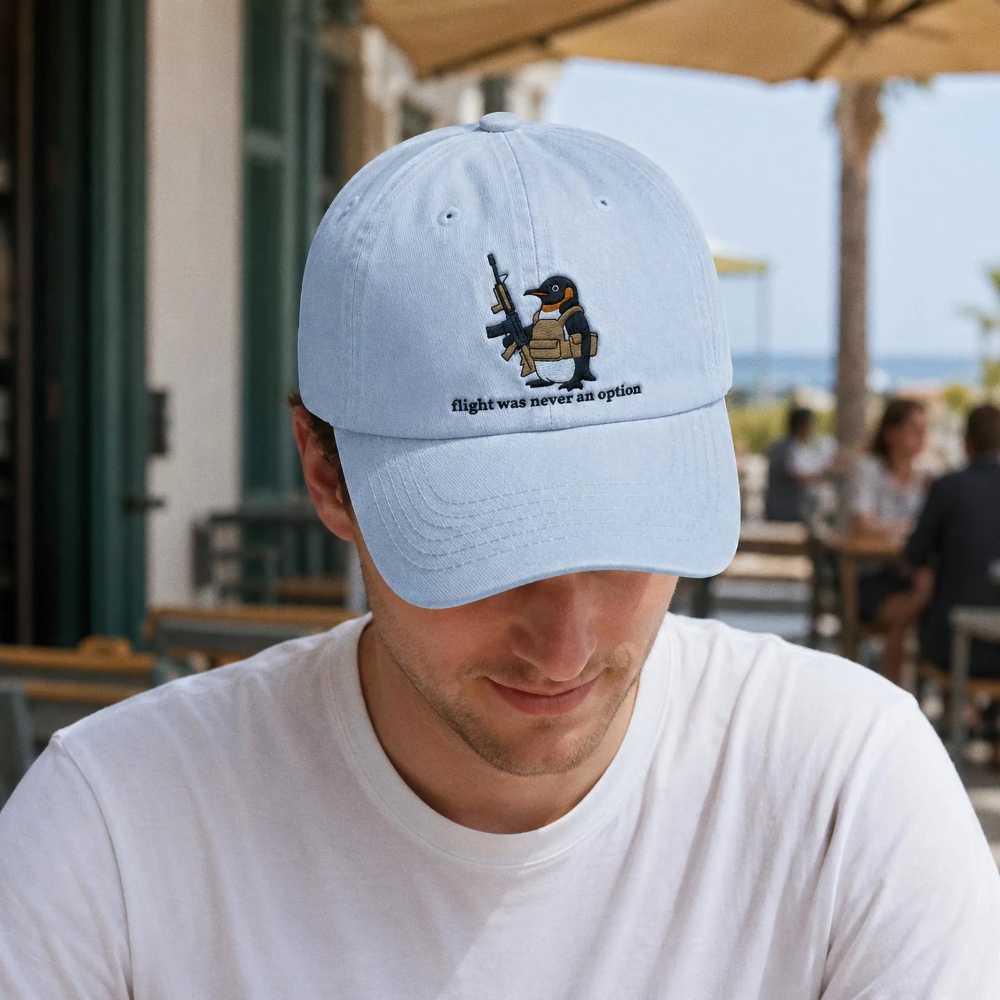 Flight Was Never An Option Hat, Embroidered Penguin Cap, Vintage Wash Dad Hat, Funny Meme Hat, Tactical Penguin, Sarcastic Gift For Him