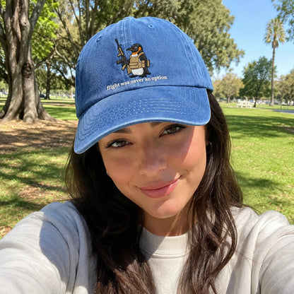 Flight Was Never An Option Hat, Embroidered Penguin Cap, Vintage Wash Dad Hat, Funny Meme Hat, Tactical Penguin, Sarcastic Gift For Him