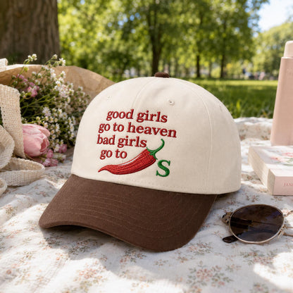 Good Girls Go To Heaven Bad Girls Go To Chili Embroidered Hat, Funny Sarcastic Cap, Foodie Gift, Embroidered Trucker Hat, Sassy Meme Hat