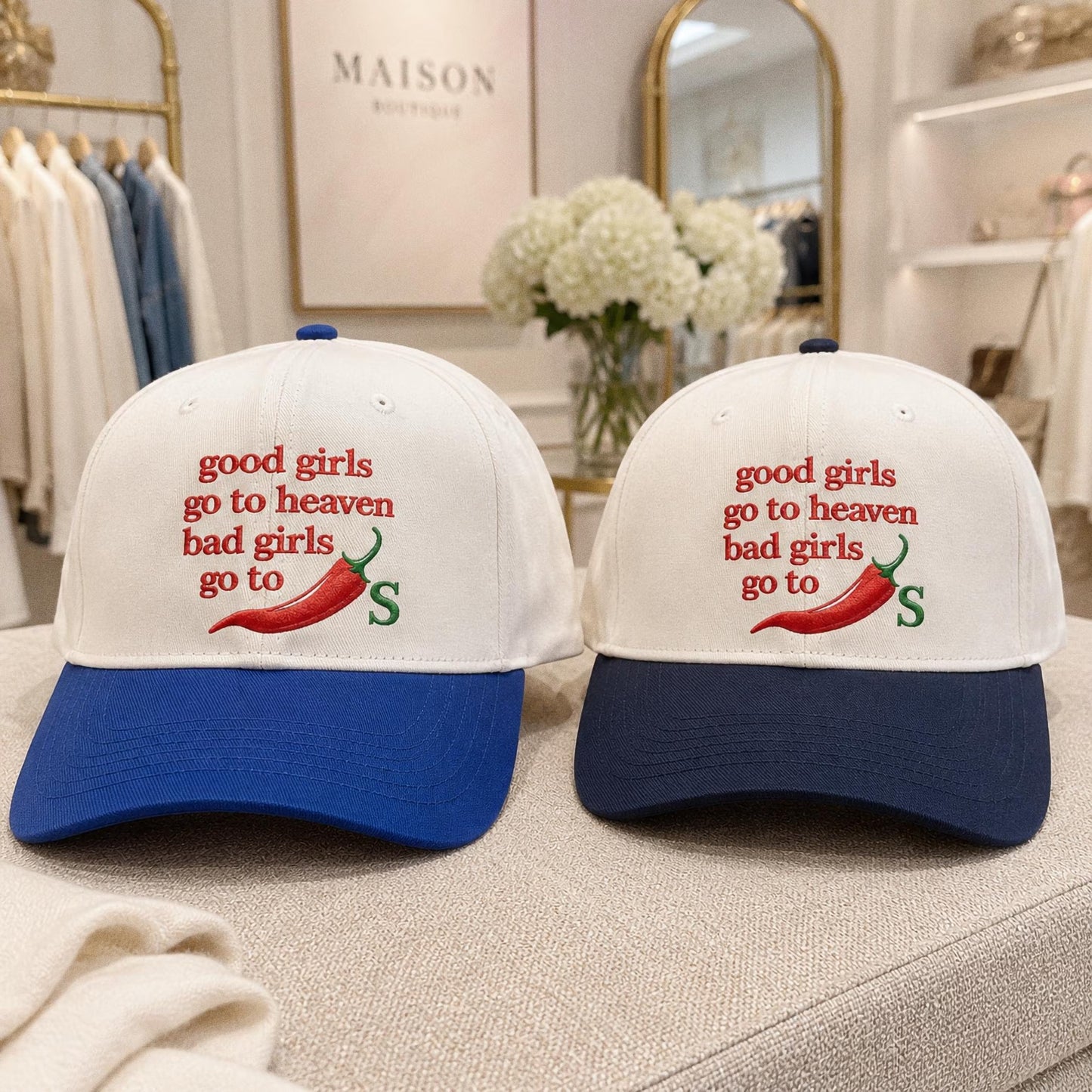 Good Girls Go To Heaven Bad Girls Go To Chili Embroidered Hat, Funny Sarcastic Cap, Foodie Gift, Embroidered Trucker Hat, Sassy Meme Hat