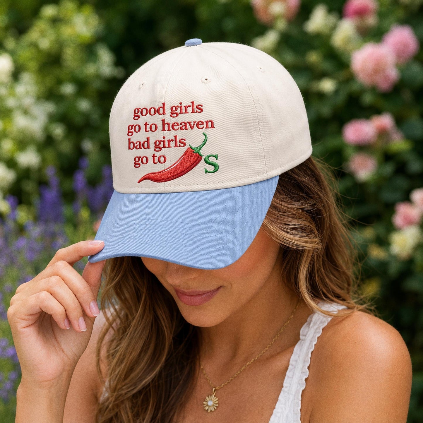 Good Girls Go To Heaven Bad Girls Go To Chili Embroidered Hat, Funny Sarcastic Cap, Foodie Gift, Embroidered Trucker Hat, Sassy Meme Hat