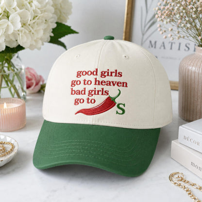 Good Girls Go To Heaven Bad Girls Go To Chili Embroidered Hat, Funny Sarcastic Cap, Foodie Gift, Embroidered Trucker Hat, Sassy Meme Hat