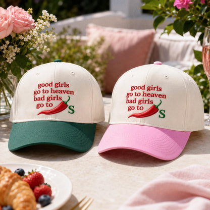 Good Girls Go To Heaven Bad Girls Go To Chili Embroidered Hat, Funny Sarcastic Cap, Foodie Gift, Embroidered Trucker Hat, Sassy Meme Hat