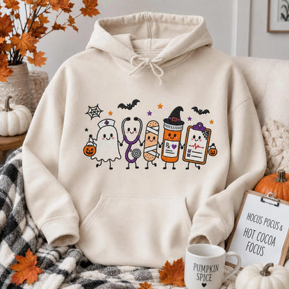 Halloween Nurse Embroidered Sweatshirt, Spooky Nurse Hoodie, Cute Ghost Nurse Shirt, RN Fall Crewneck, Embroidered Medical Gift