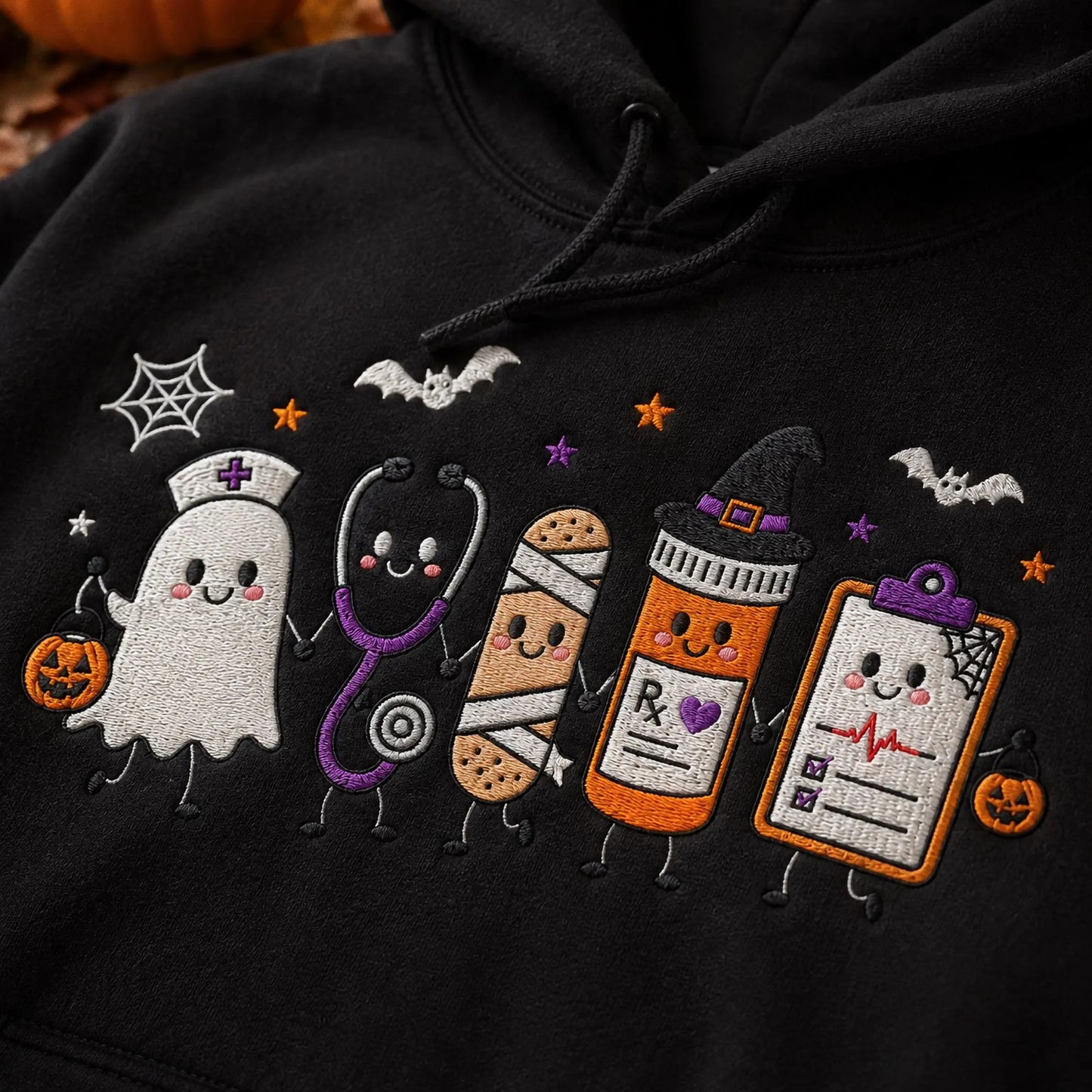 Halloween Nurse Embroidered Sweatshirt, Spooky Nurse Hoodie, Cute Ghost Nurse Shirt, RN Fall Crewneck, Embroidered Medical Gift