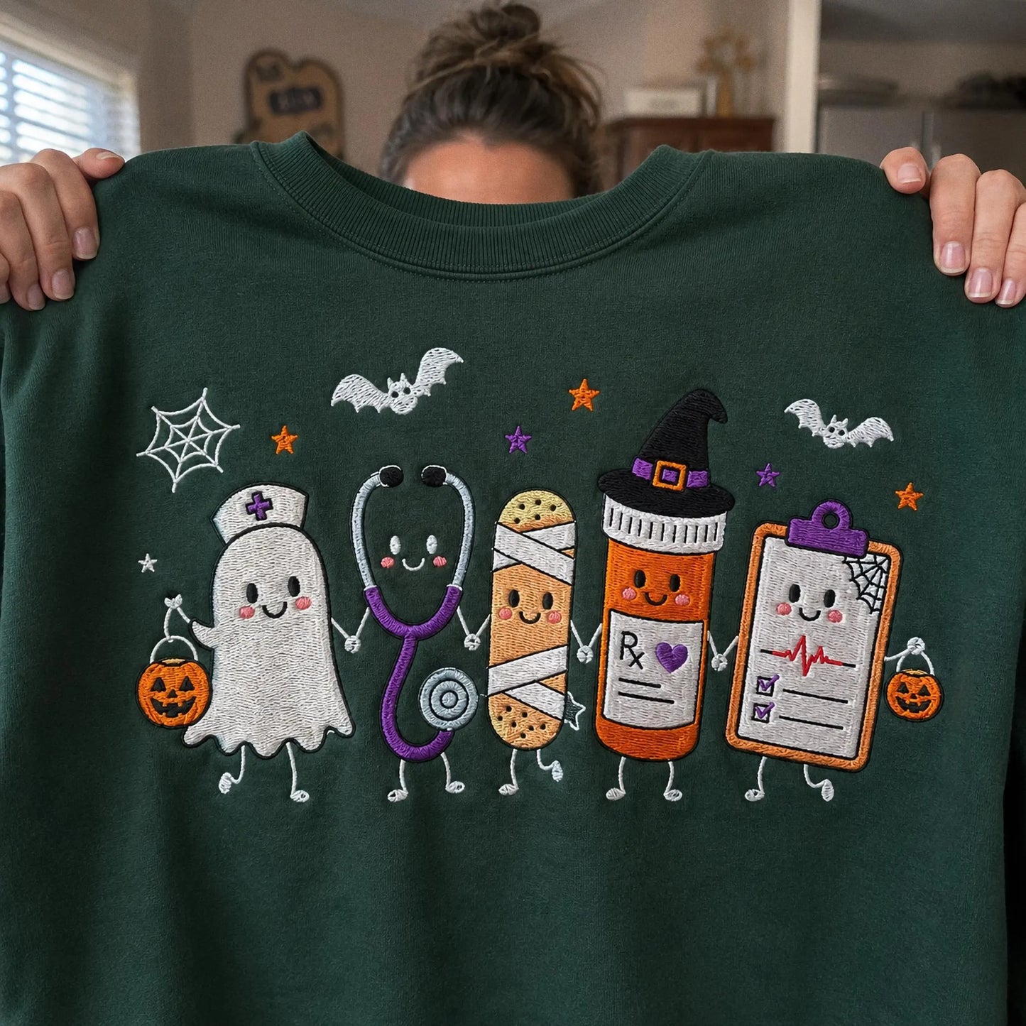 Halloween Nurse Embroidered Sweatshirt, Spooky Nurse Hoodie, Cute Ghost Nurse Shirt, RN Fall Crewneck, Embroidered Medical Gift