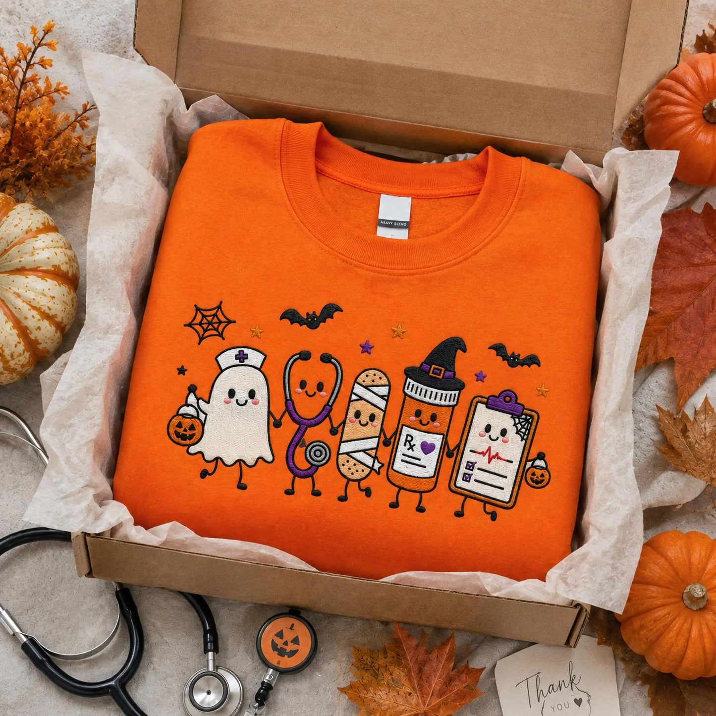Halloween Nurse Embroidered Sweatshirt, Spooky Nurse Hoodie, Cute Ghost Nurse Shirt, RN Fall Crewneck, Embroidered Medical Gift
