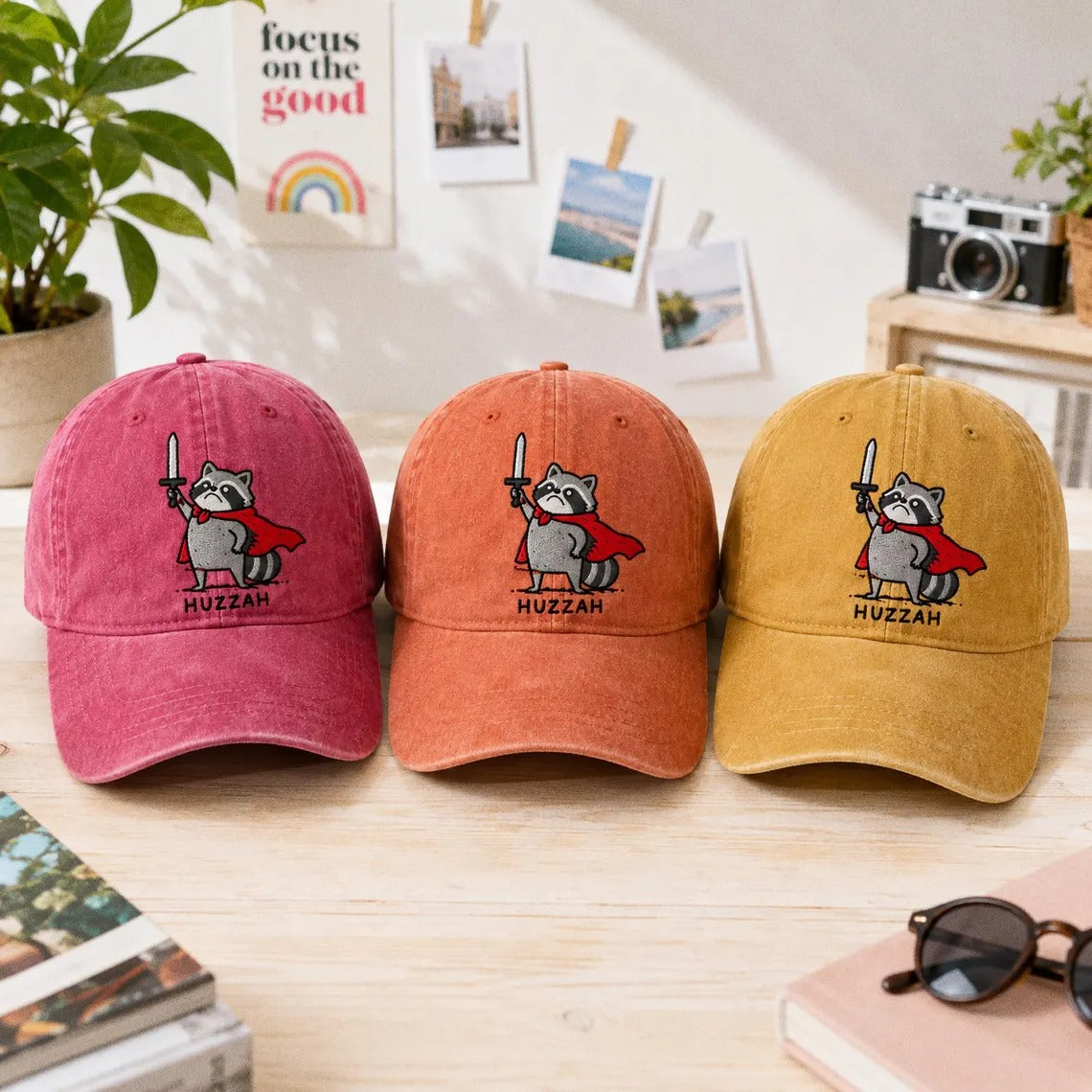 Huzzah Raccoon Hat, Embroidered Dad Cap, Funny RPG Gamer Gift, Medieval Fantasy Raccoon, Ren Faire Accessory, DnD Trash Panda Warrior Cap