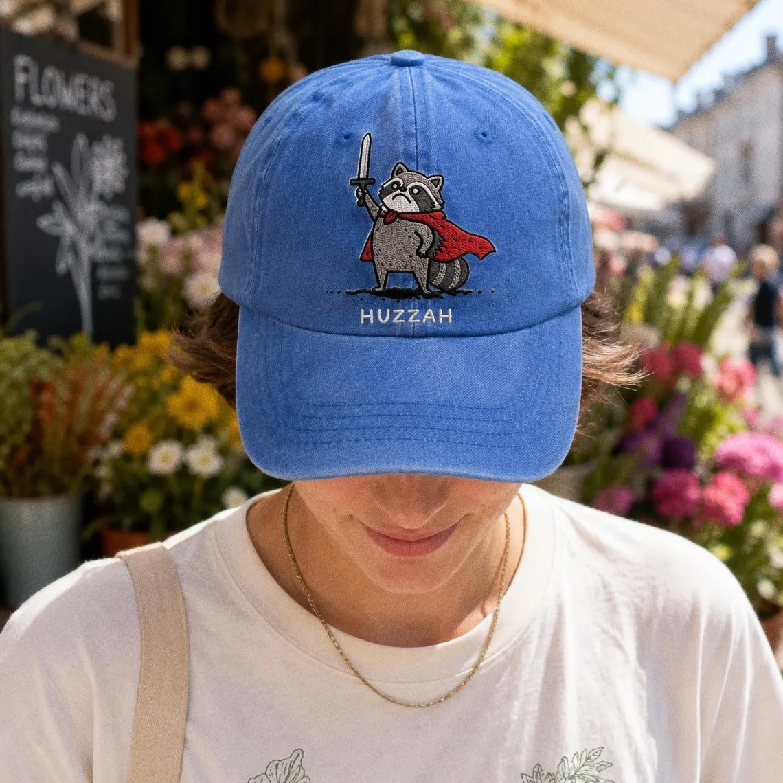 Huzzah Raccoon Hat, Embroidered Dad Cap, Funny RPG Gamer Gift, Medieval Fantasy Raccoon, Ren Faire Accessory, DnD Trash Panda Warrior Cap
