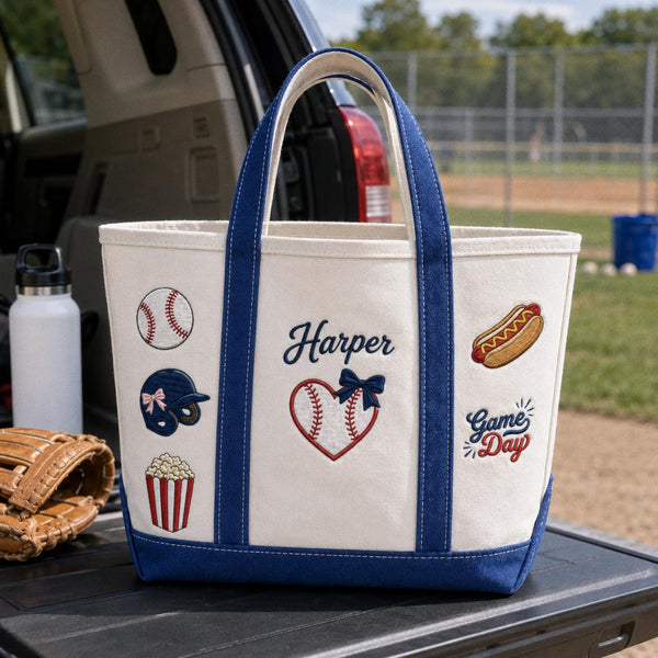 Personalized Baseball Tote Bag, Custom Embroidered Baseball Mom Gift, Game Day Sports Bag, Team Name Tote, Baseball Coach Gift, Canvas Bag