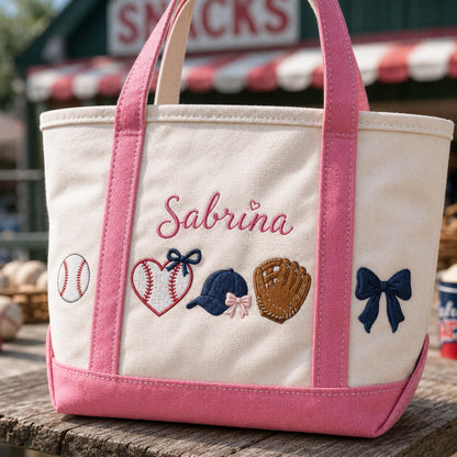 Personalized Baseball Tote Bag, Custom Embroidered Baseball Mom Gift, Game Day Sports Bag, Team Name Tote, Baseball Coach Gift, Canvas Bag