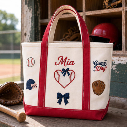 Personalized Baseball Tote Bag, Custom Embroidered Baseball Mom Gift, Game Day Sports Bag, Team Name Tote, Baseball Coach Gift, Canvas Bag