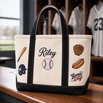 Personalized Baseball Tote Bag, Custom Embroidered Baseball Mom Gift, Game Day Sports Bag, Team Name Tote, Baseball Coach Gift, Canvas Bag