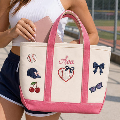 Personalized Baseball Tote Bag, Custom Embroidered Baseball Mom Gift, Game Day Sports Bag, Team Name Tote, Baseball Coach Gift, Canvas Bag