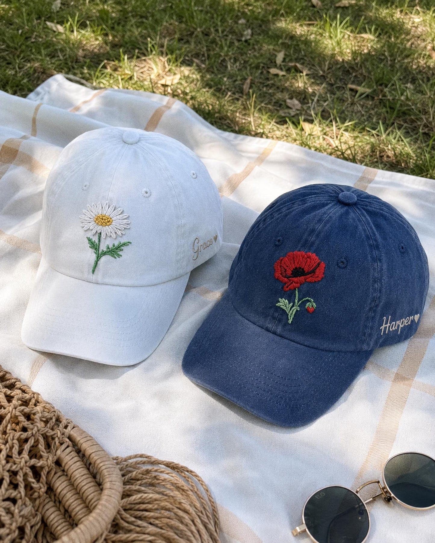 Personalized Birth Flower Embroidered Hat, Custom Floral Name Cap, Botanical Embroidery Hat, Birthday Gift For Her, Mother's Day Gift