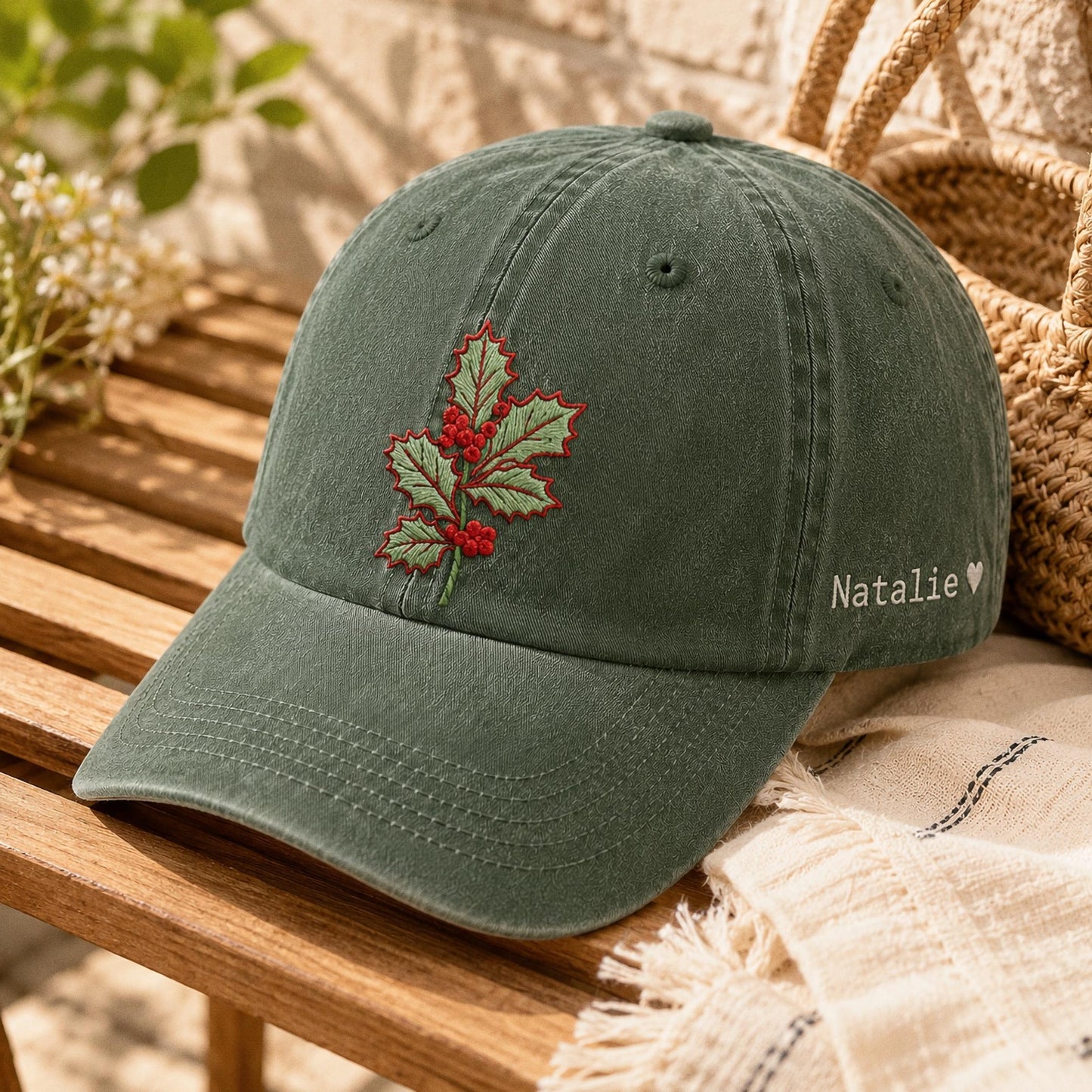 Personalized Birth Flower Embroidered Hat, Custom Floral Name Cap, Botanical Embroidery Hat, Birthday Gift For Her, Mother's Day Gift