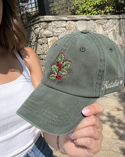 Personalized Birth Flower Embroidered Hat, Custom Floral Name Cap, Botanical Embroidery Hat, Birthday Gift For Her, Mother's Day Gift