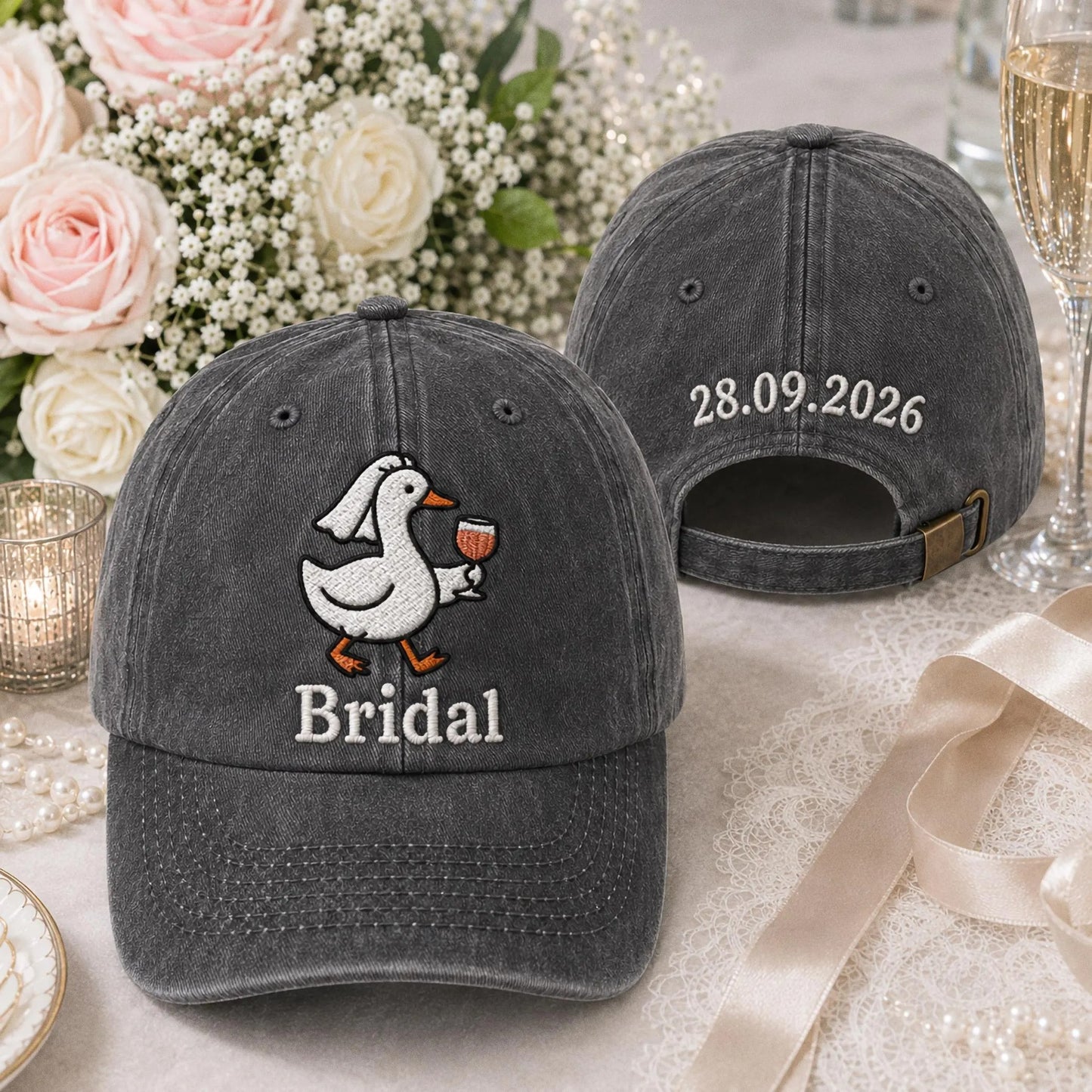 Personalized Bride Embroidered Hat, Silly Goose Bridal Hat, Custom Bachelorette Party Cap, Wedding Gift for Bride