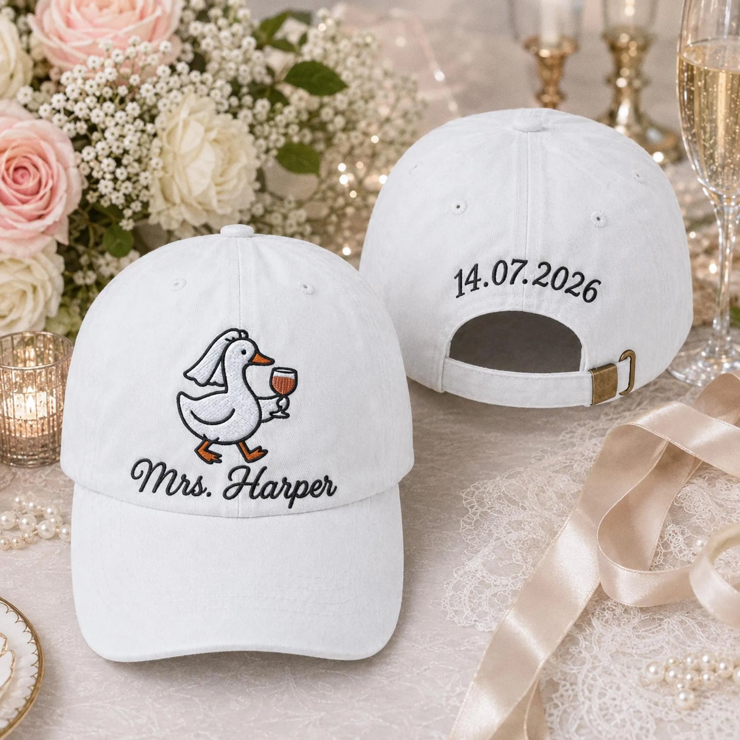 Personalized Bride Embroidered Hat, Silly Goose Bridal Hat, Custom Bachelorette Party Cap, Wedding Gift for Bride