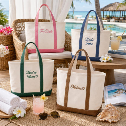 Personalized Bridesmaid Embroidered Tote Bag, Custom Embroidered Canvas Tote, Bridal Party Gift, Bachelorette Weekend Bag, Bride Gift